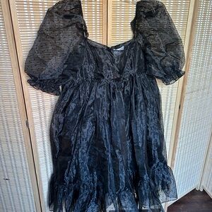 Selkie BNWT Caviar Black Polka Dot French Puff Dress 2X